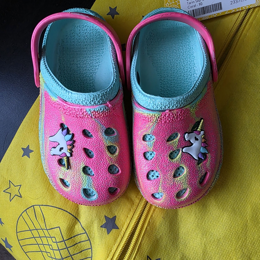 Capelli of New York Pink and Teal Unicorn Clogs